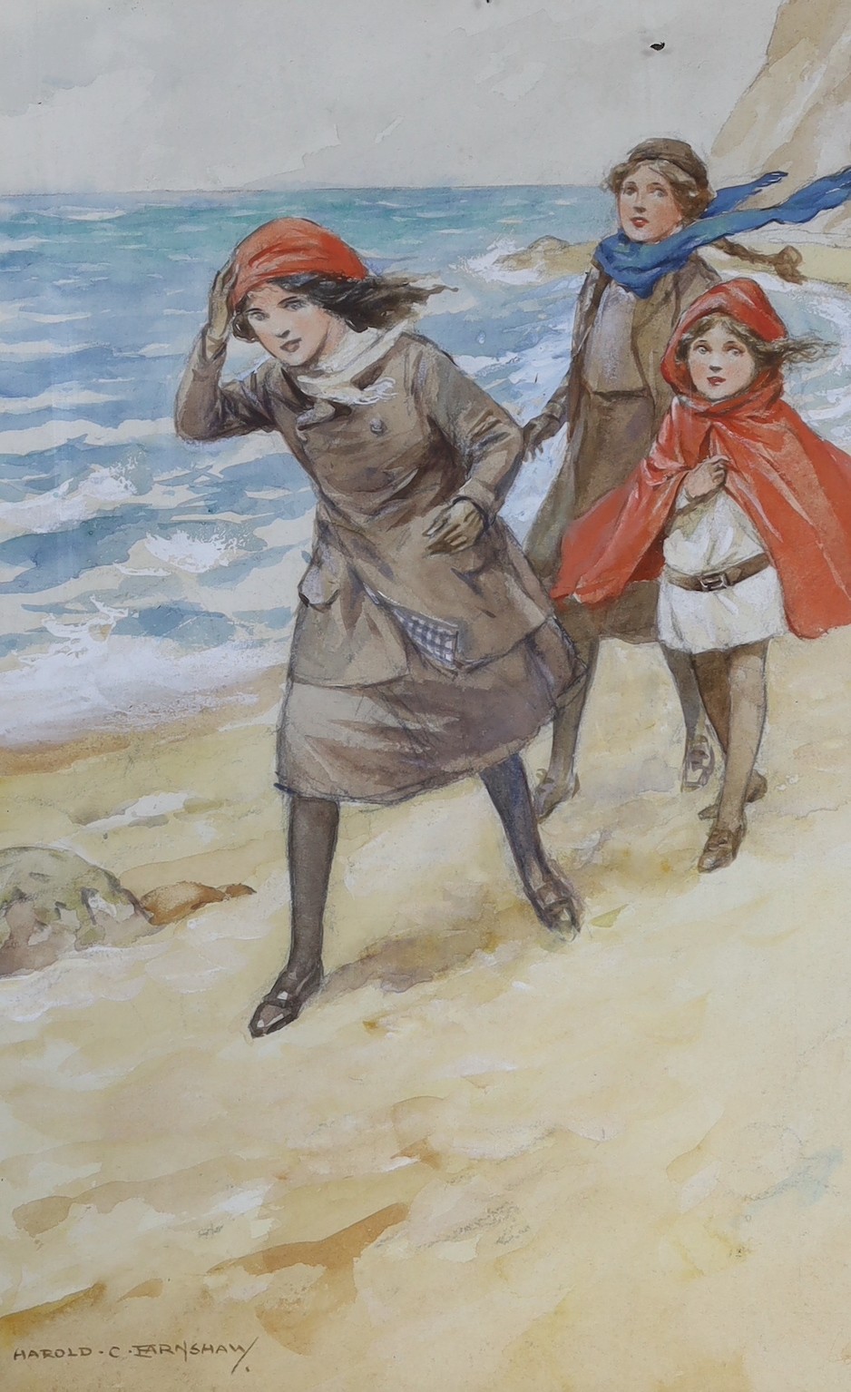 Original Artwork - Harold C. Earnshaw (1886-1937) - A set of four coloured illustrations for At School with the Roundheads, by Elsie Jeanette Oxenham, signed, 29 x 18.5cms., framed, together with a copy of the book, [191